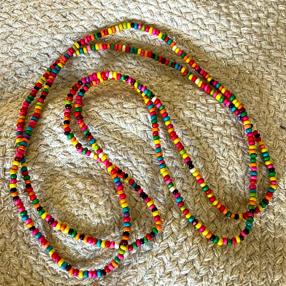 New Set of Two Colorful Boho Wood Beaded Necklaces or Bracelets
